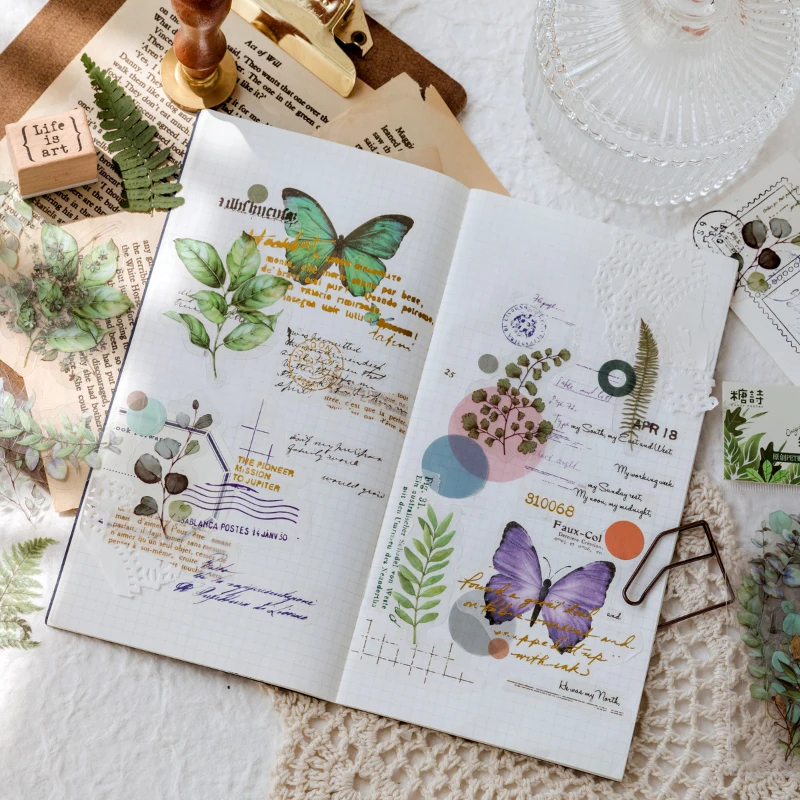 Naturalna kolekcja roślin Zielony liść Dekoracyjne naklejki PVC Scrapbooking Etykieta Pamiętnik Album papierniczy Telefon Kubek Dziennik Planner — zdjęcie 7