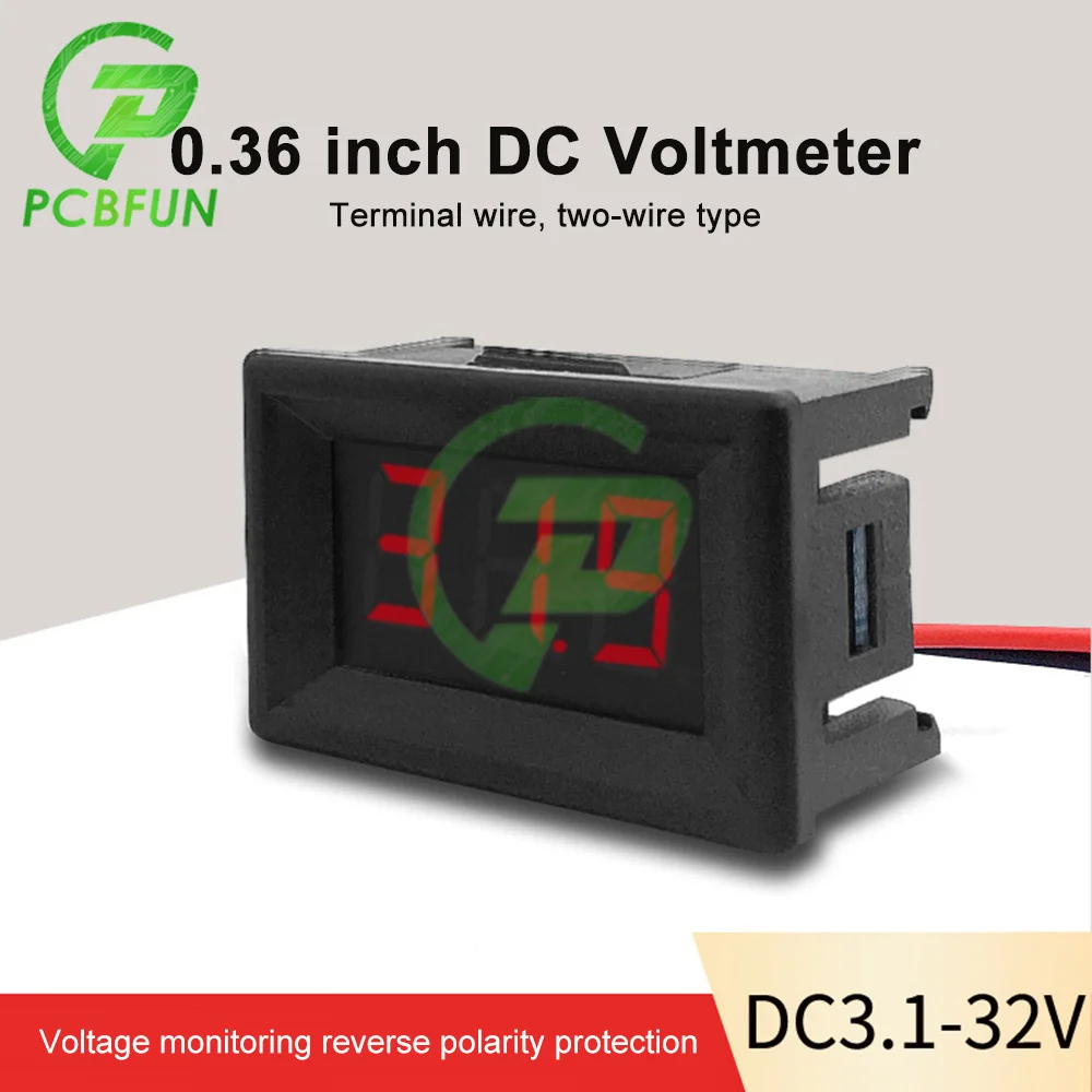 0.36 Inch Mini Red Green LED Display Panel Voltage Meter Voltmeter Two-wire/Three-wire DC Voltmeter with Shell DC 3.1-32V 0-100V