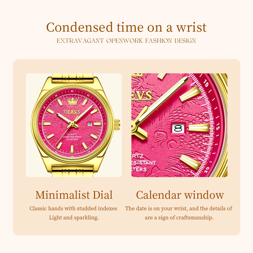 OLEVS 3703 New Women's Watches Stainless Steel Fashion Simple Calendar Waterproof Luxury Brand Original Ladies Quartz Wristwatch