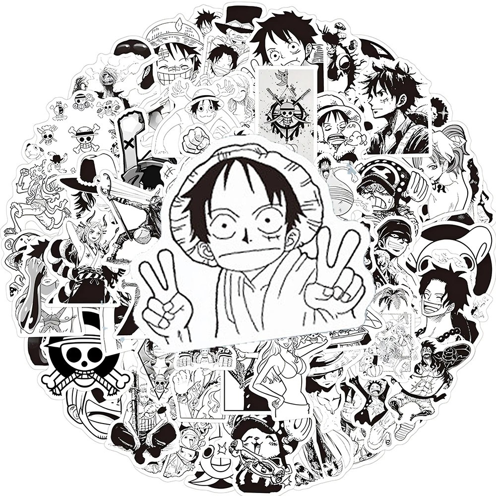 

10/30/50/120pcs Cool Anime ONE PIECE Stickers Black White Cartoon Decals Toys DIY Skateboard Guitar Laptop Kids Graffiti Sticker