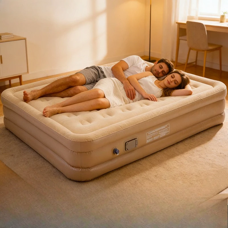 Colchón Inflable con Bomba Eléctrica, Cama Inflable para Invitados, Tamaño Doble/Queen, Impermeable, Resistente, Grueso, Aterciopelado, Suave para Uso en Interiores