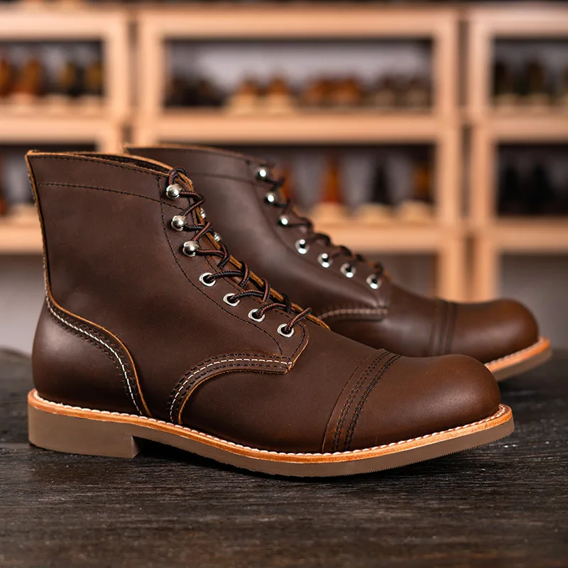 Genuine Leather Top Quality New Men Casual Shoes Luxury Designer Goodyear-Welted Autumn Winter Ankle Boots Men Motorcycle Boots