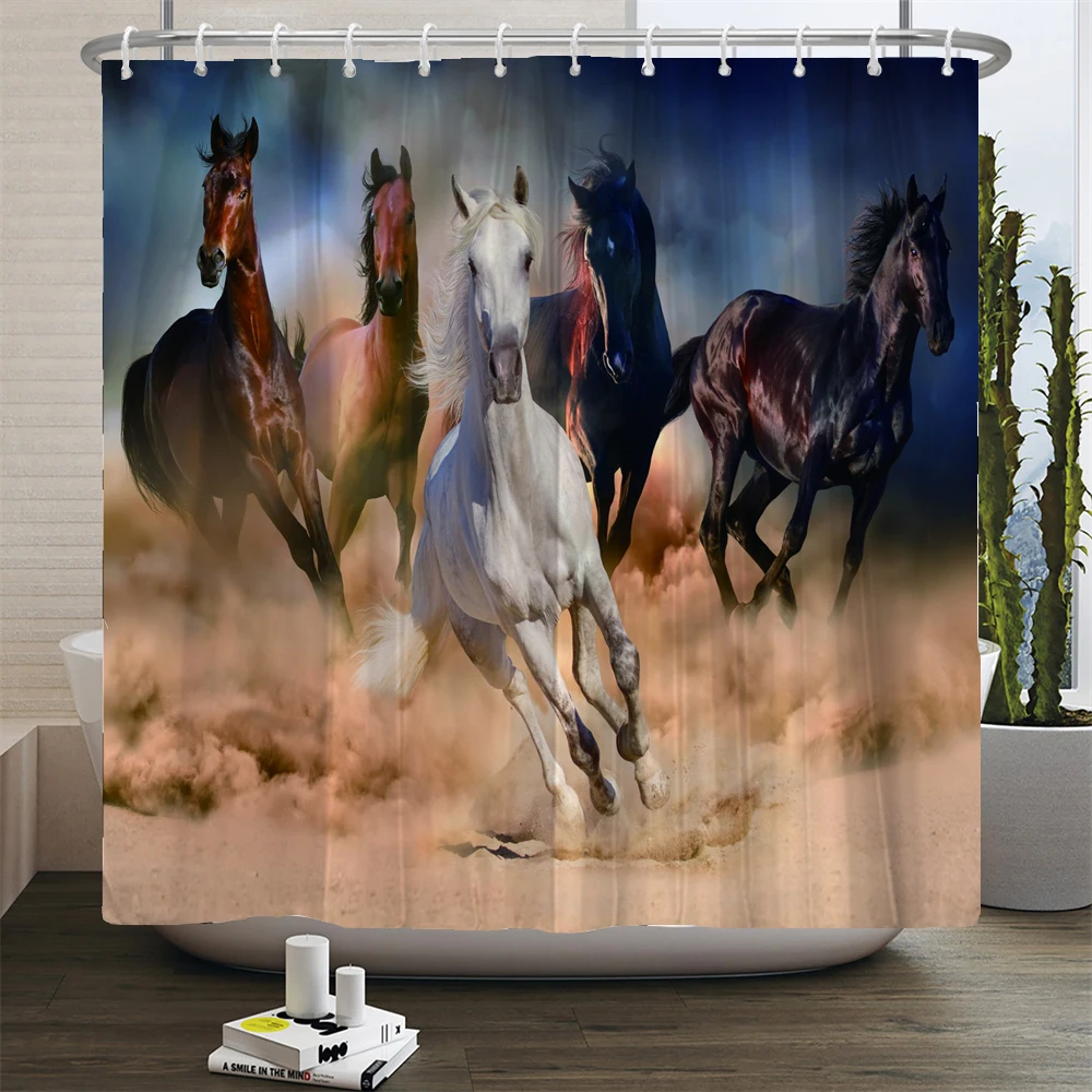 Running Horse Animal Shower Curtains Bathroom Curtain With Hooks Waterproof 3d Bath 180*180 Creative Personality Shower Curtain