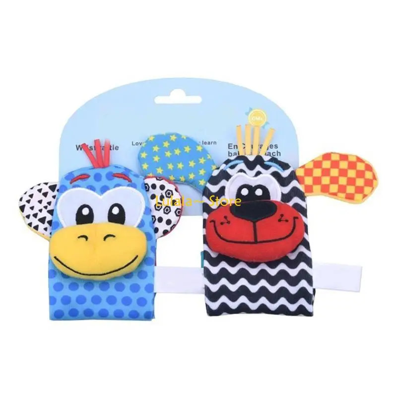 Y4QA 2PCSベビー感覚おもちゃハンドベルラトル漫画リストアームアームバンド3M/6の幼児用