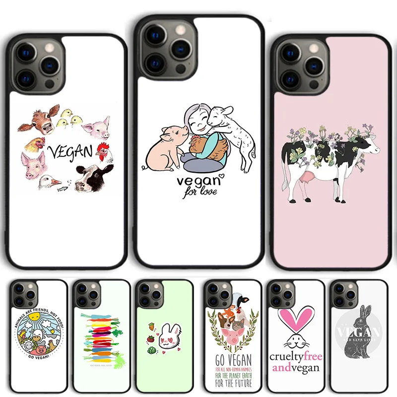 VEGAN QUOTES Rabbit LOVE VEGGIE Phone Case Cover For iPhone 15 16 14 13 12 Pro Max mini 11 Pro Max XS XR Plus Coque