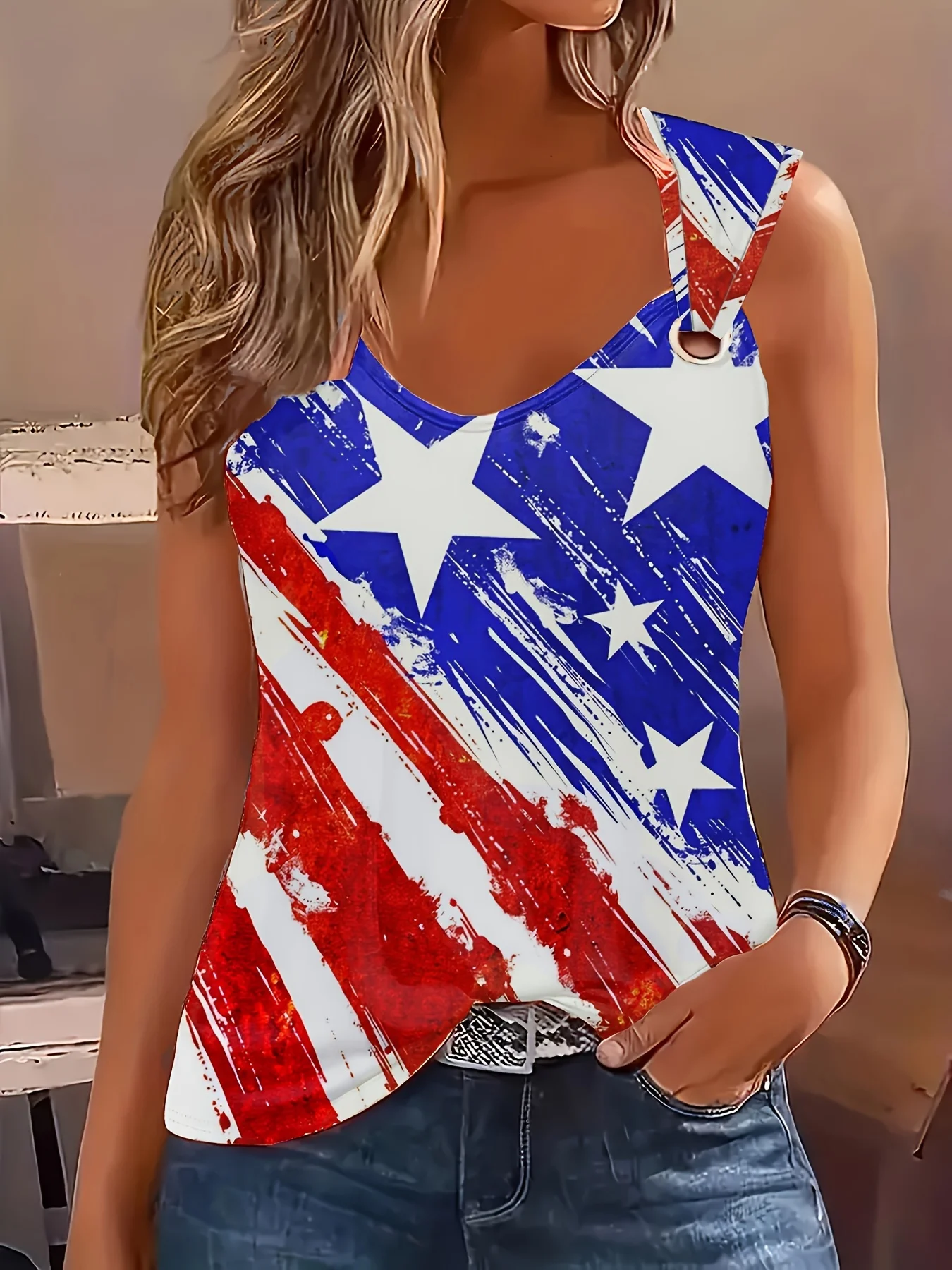 

Plus Size Design Printed Casual Everyday Women's American Style Vest