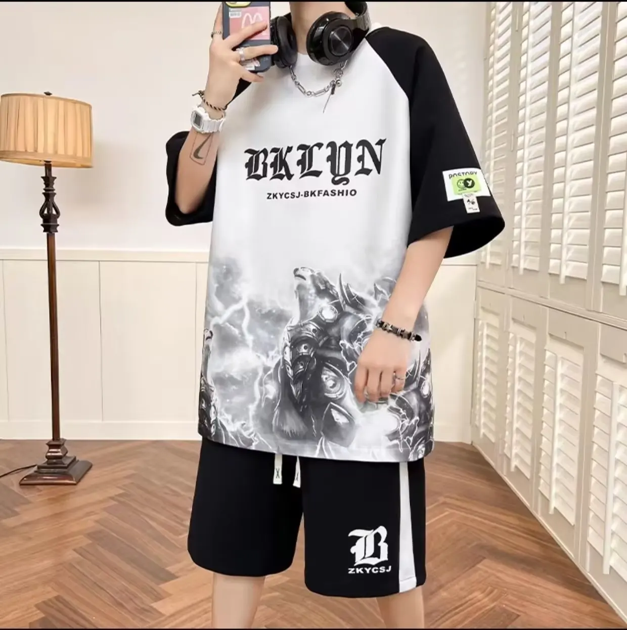 Volibear T Shirt Shorts Suit American Hip-hop Casual Men Set Loose Oversized Men\'s Suit M-7XL Summer Sports Top Shorts New 2023