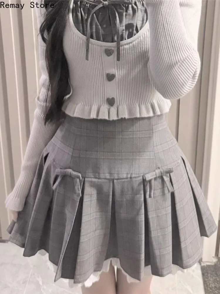 New Autumn French Elegant Fashion 2 Piece Set Women Fit Chic Coat + Mini Cake Skirt Vintage Y2k Aesthetic Princess Retro Outfits image 5
