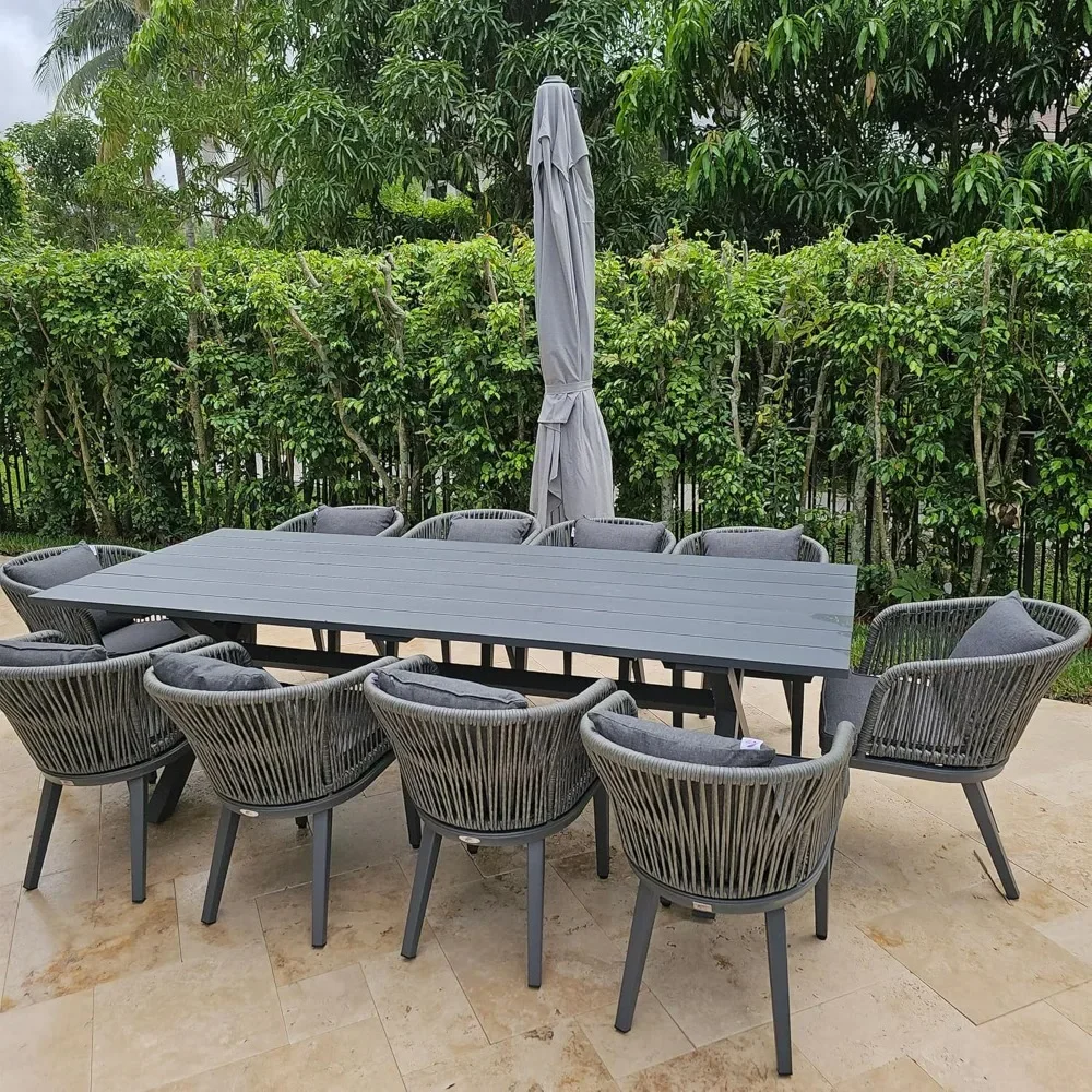 11 Pieces Patio Dining Sets All-Weather Wicker Outdoor Patio Furniture with Table All Aluminum Frame, Outdoor Dining Sets