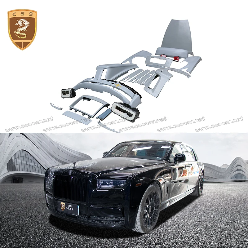 Car Front Bumper with Grille Mesh LED Headlight Rear Tail Lamp Engine Hood For Rolls Royce Phantom Old to New 8th Generation