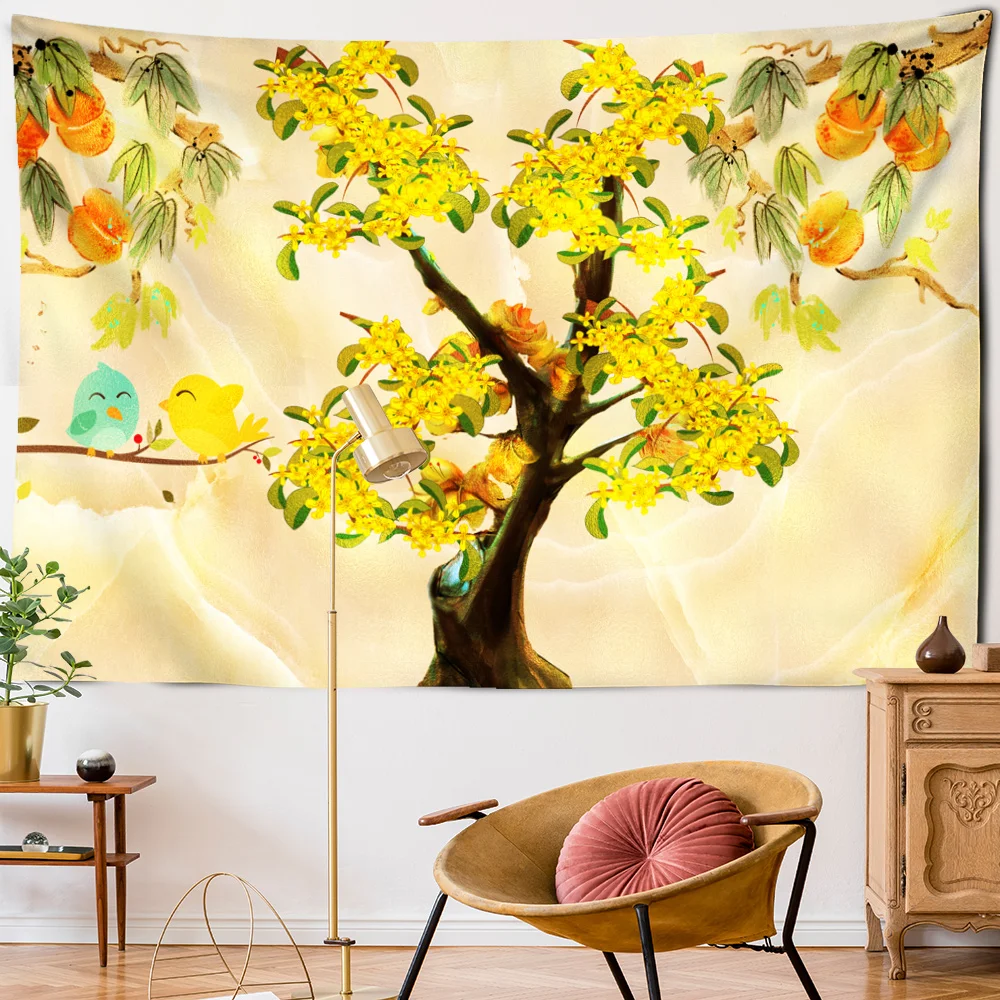Tree of Life Lucky Tree Tapestry Wall Hanging Tapestry Home Decor Tablecloth Tapestries Tree Flower Illustration Wall Tapestry