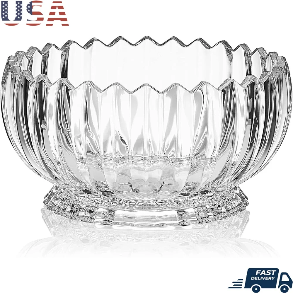 

Elegant Crystal Footed Bowl 9 Inch Decorative Centerpiece Gift Box High Quality Lead-Free Hand-Washable Fruit Display