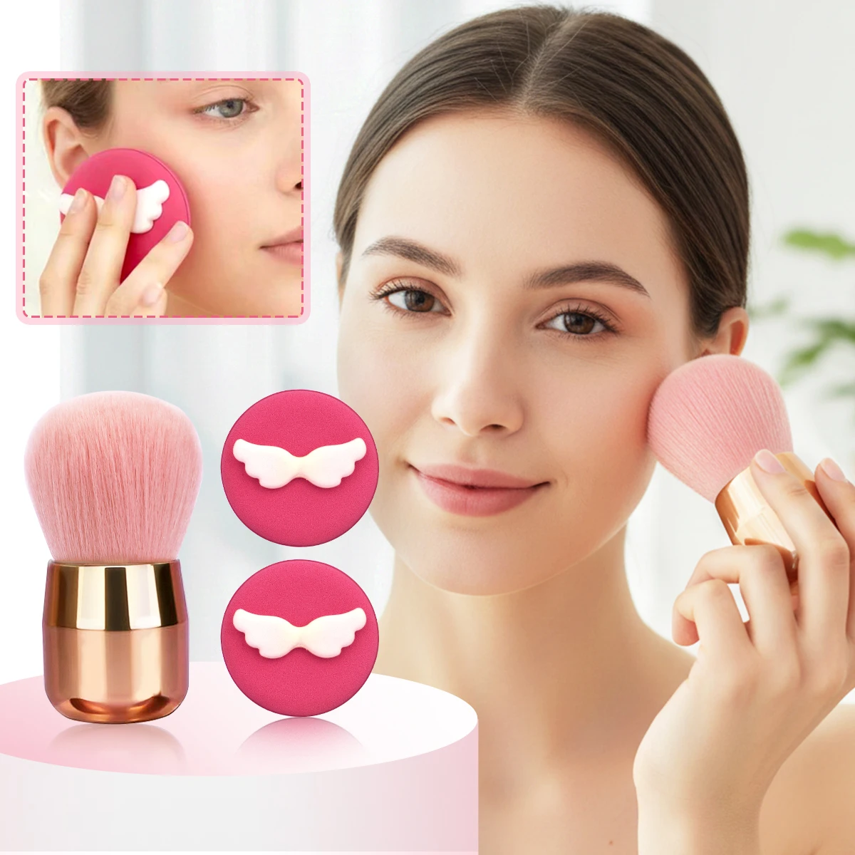 2-teiliges Pudermalerei-Set, einschließlich Pilzkopf-Pudermalerei-Pinsel und Engel-Luftkissen-Puderquaste, Gesichts-Make-up-Werkzeuge.