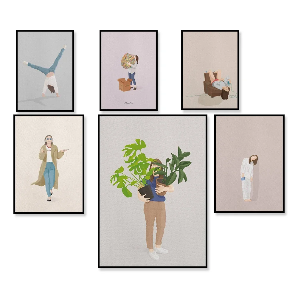 Impression d'art optimiste pour les femmes positives, oeuvre minimaliste d'un 193.comparateur et d'une femme drôle, aquarelle Good Vibes dans un sty féminin
