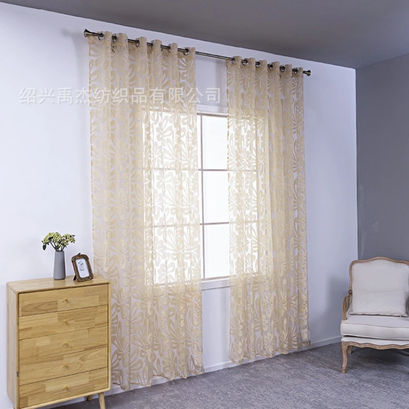 

Small and Fresh European Window Screen for Living Room Jacquard Color Weaving Technology with Transparency Tulle Home Customized