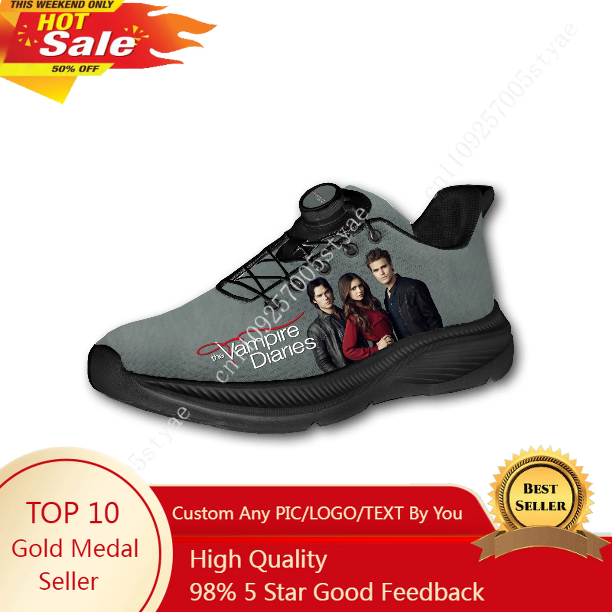 

The Vampire Diaries Mens Womens Running Off-road Shoes Laceless Rotating Button Sports Shoe Hiking Leisure Custom Sneaker