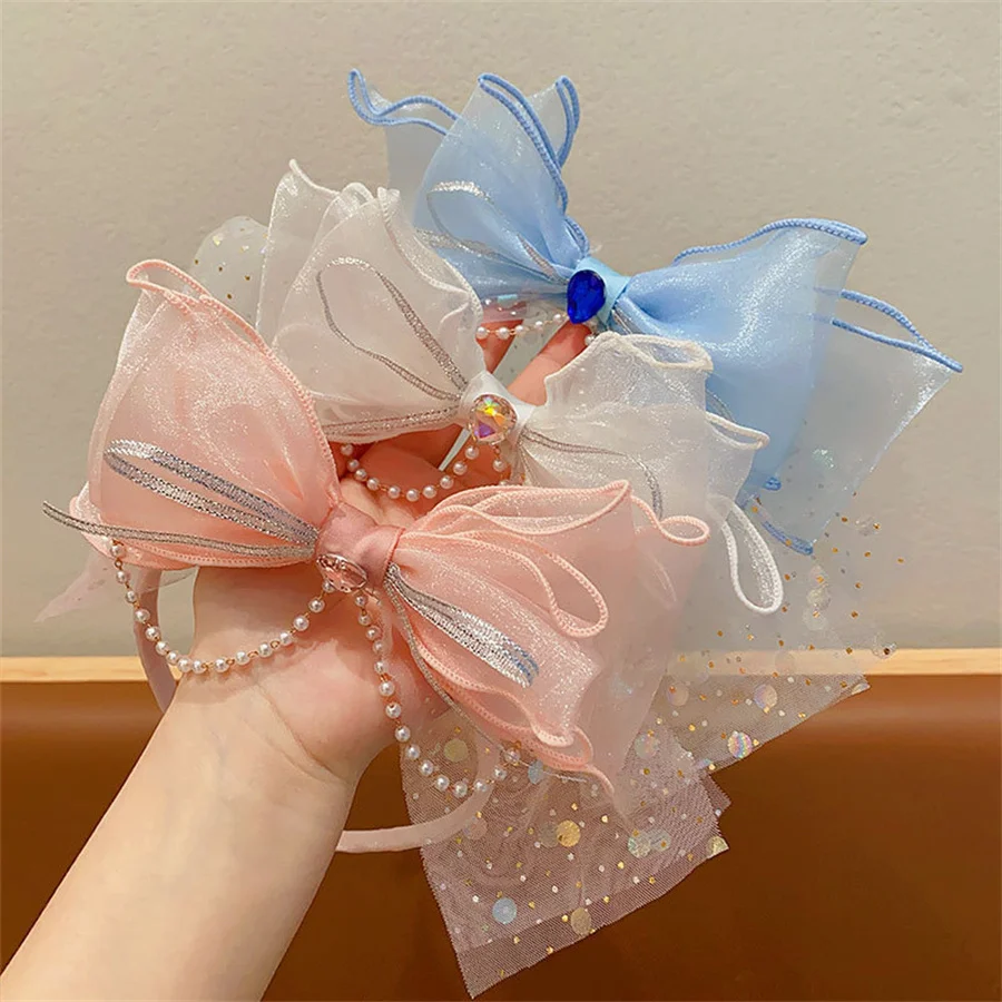 New fashionable children\'s headband lace bow hairpin girls girls pearl tassel headband little girl birthday hair accessories