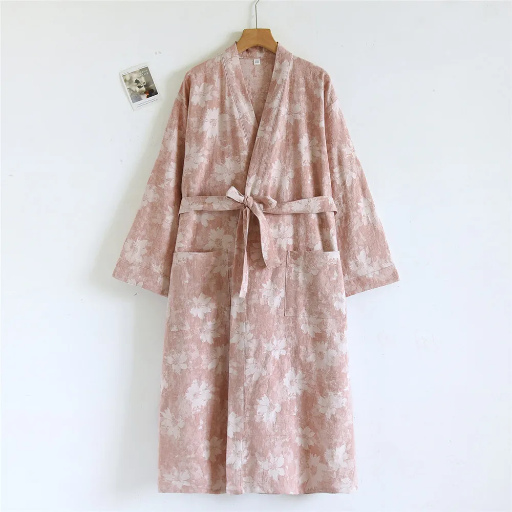 

Women's Printed Cotton Japanese Style Kimono Bathrobe Sweat Steaming Cotton Pajamas Robes