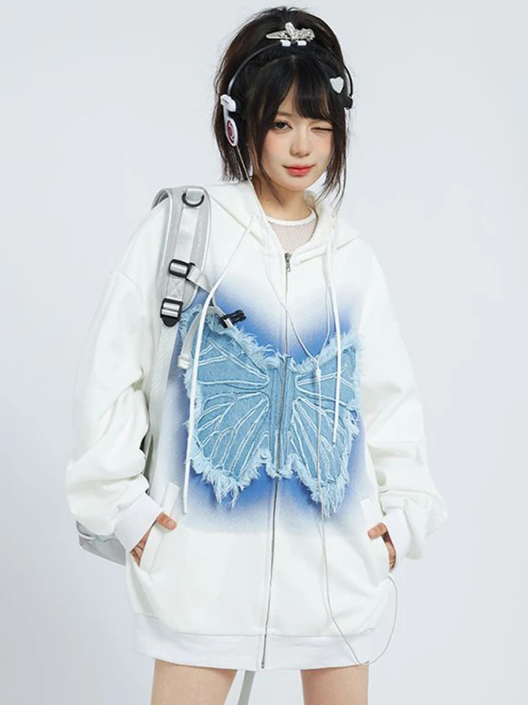 سترات نسائية عتيقة Y2k بغطاء للرأس فضفاضة بأكمام طويلة ملابس الشارع الشهير Harajuku ملابس خريفية غير رسمية للسيدات ملابس علوية أمريكية كلاسيكية #3