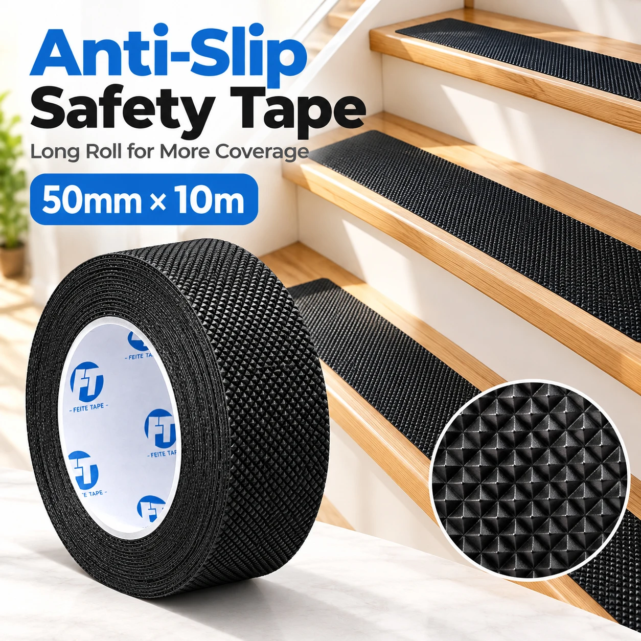 5cm×10m Anti-Slip Bathroom Tape Shower Room Anti-Fall Floor Tile Non-Slip Diamond Texture Self-Adhesive Strip