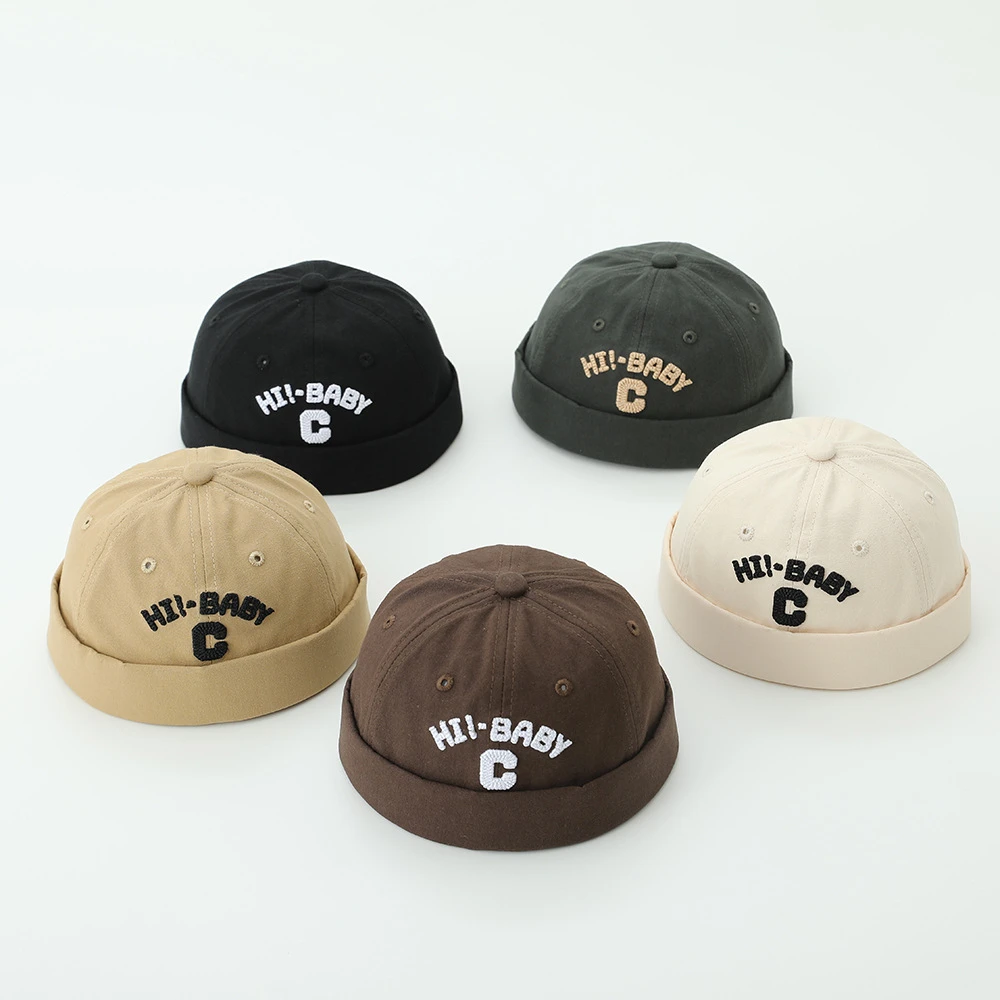 

Кепка-докер в стиле ретро с буквенным принтом для малышей, летняя хлопковая шапка-бини для малышей, хип-хоп, вышитая купольная шапка-дыня, детский чепчик-дневник