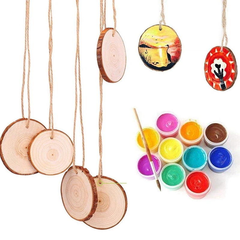 30Pcs Unfinished Wood Slices With Bark For Crafts Wood Kit Circles Log Discs For DIY Craft Wedding Ornaments