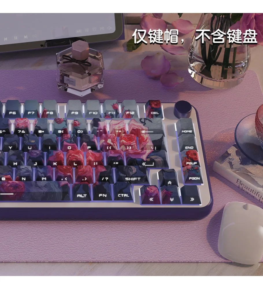 Oil painting theme keycap high value side engraving light transmission advanced sense PBT hot sublimation personalized