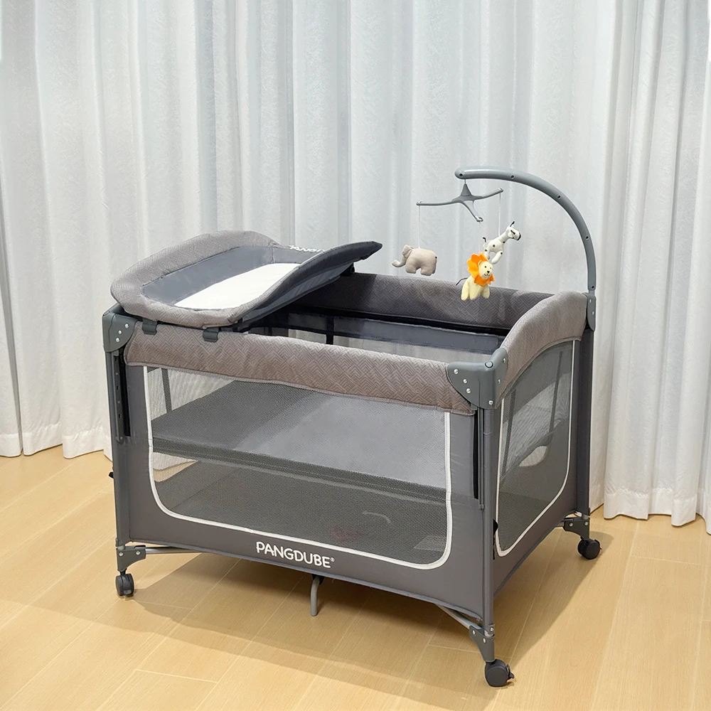PANGDUBE Babybedje 0-3 jaar Nachtkastje met wielen Opvouwbaar babybedje met luierwisselaar Kinderbox voor moeder Kraamcadeau