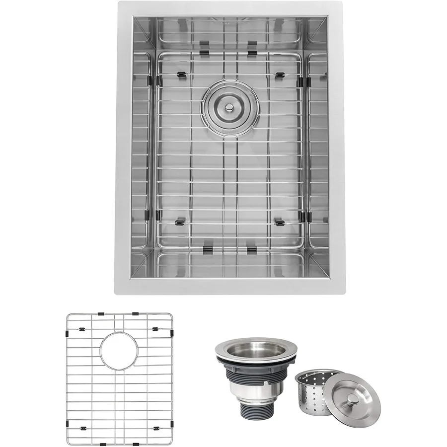Ruvati RVH7110 حوض بار 14 بوصة 16 مقياس وعاء واحد من الفولاذ المقاوم للصدأ لتركيب سطح المطبخ والبار Dur