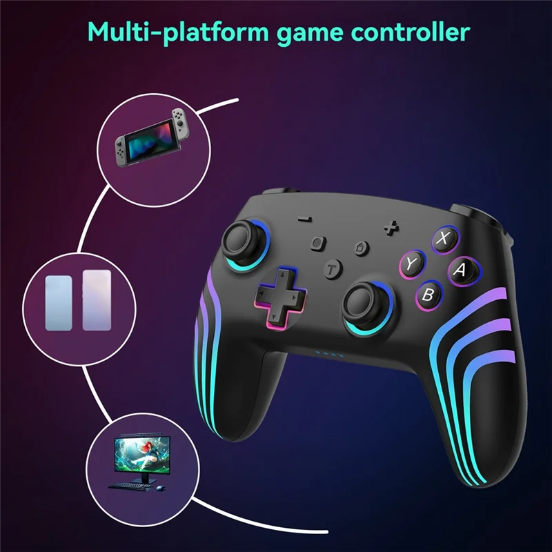Controlador de juego inalámbrico para Nintendo Switch Lite con sensor giroscópico de seis ejes, calibración de joystick 3D y luz colorida RGB-VVNB