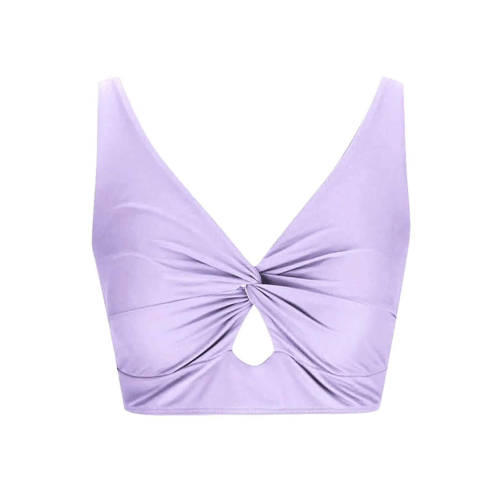 Solid Color Elastic Fashion Hollow Out Bikini Top With Bra Pads No Steel Bra Slim Fitting High-end Comfy Sports Yoga Clothes