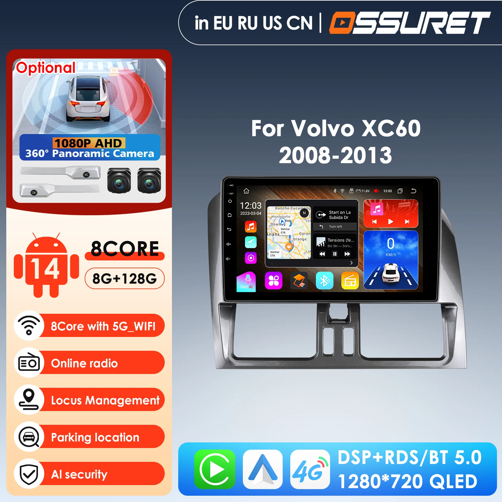 

9 дюймов 7862 интеллектуальный экран Carplay 4G 2Din Android 14 автомобильный радиоприемник для Volvo XC60 2008-2013 видеоплеер для левого вождения WIFI стерео