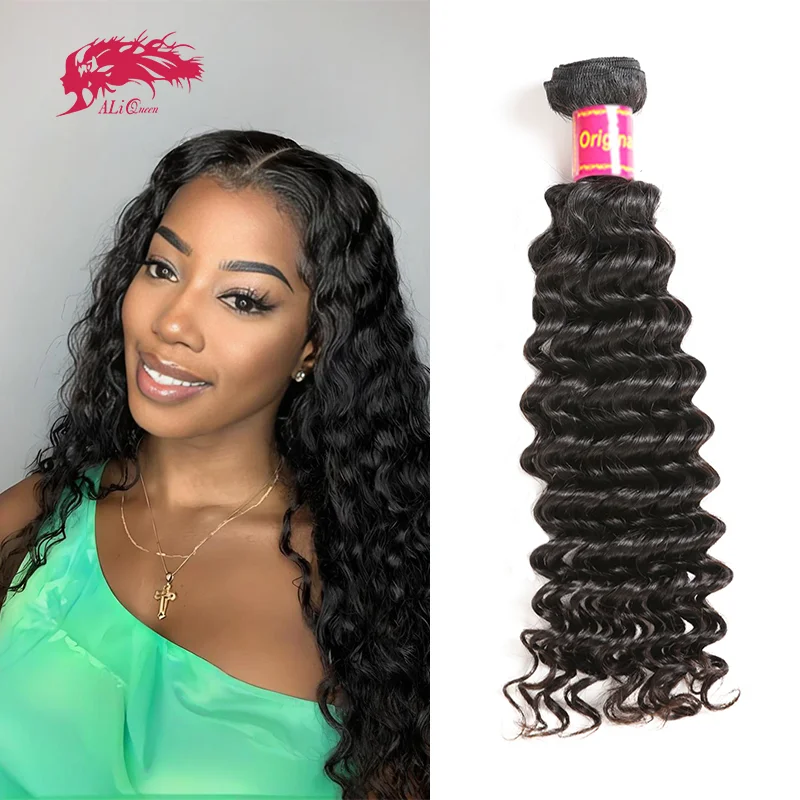 

Волосы Ali Queen 10A класса, пучки человеческих волос с глубокими волнами, 1 шт., плетение волос, 100% необработанные пучки натуральных человеческих волос, натуральный цвет