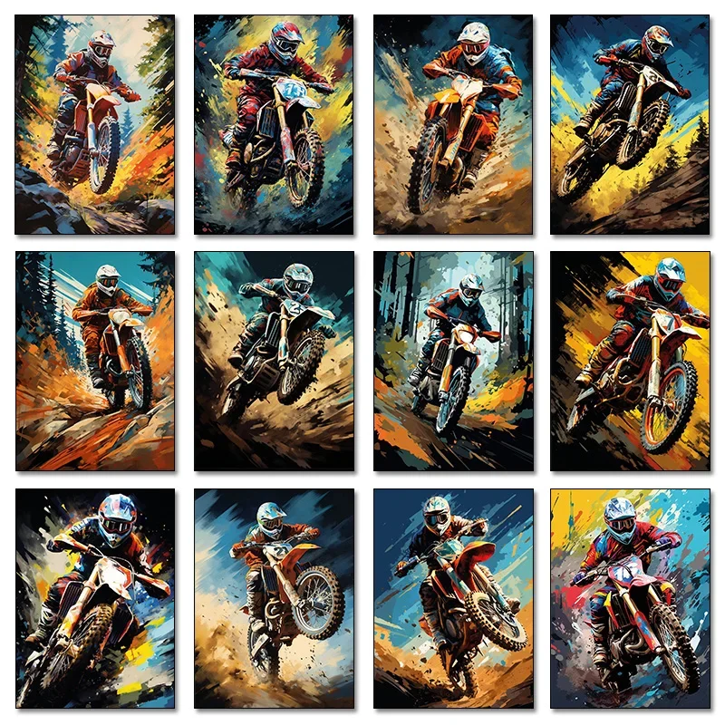 Dirt Bike Ride Sport Poster Prints Cool Motocross Colorful Motorcycle Canvas Painting Wall Art Boys Room Home Decor Rider Gift