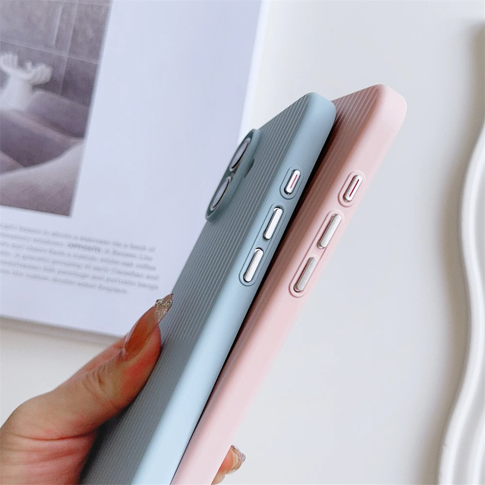 아이폰 16, 15, 14, 13, 12 프로 맥스 플러스, 카메라 보호 범퍼, 후면 커버, 럭셔리 매트 스트라이프, 메탈릭 페인트 슬림 폰 케이스