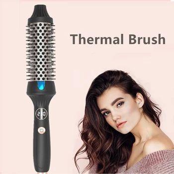 Image Thermal Brush 1.5 Inch Heated Curling Brush Ceramic Curling Iron Volumizing Brush Heating Round  Travel Hair Curler Comb