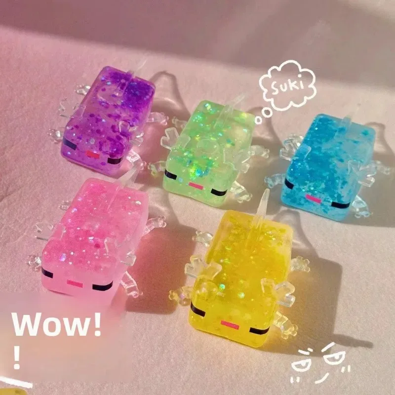 

Axolotl Squishy Pixelated Glitter Fidget Toy Translucent Sequin Block Squeeze Toy Sensory Stress Relief for Anxiety Relief
