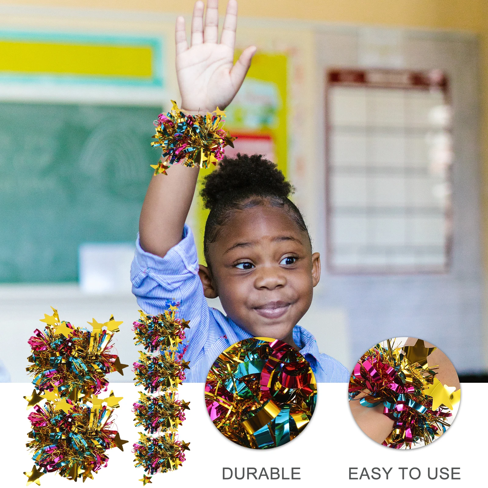 6 ชิ้นนาฬิกาข้อมือดอกไม้เลื่อมโลหะเชียร์ลีดเดอร์ Pompoms เชียร์ลีดเดอร์อุปกรณ์เสริมมือสัตว์เลี้ยง