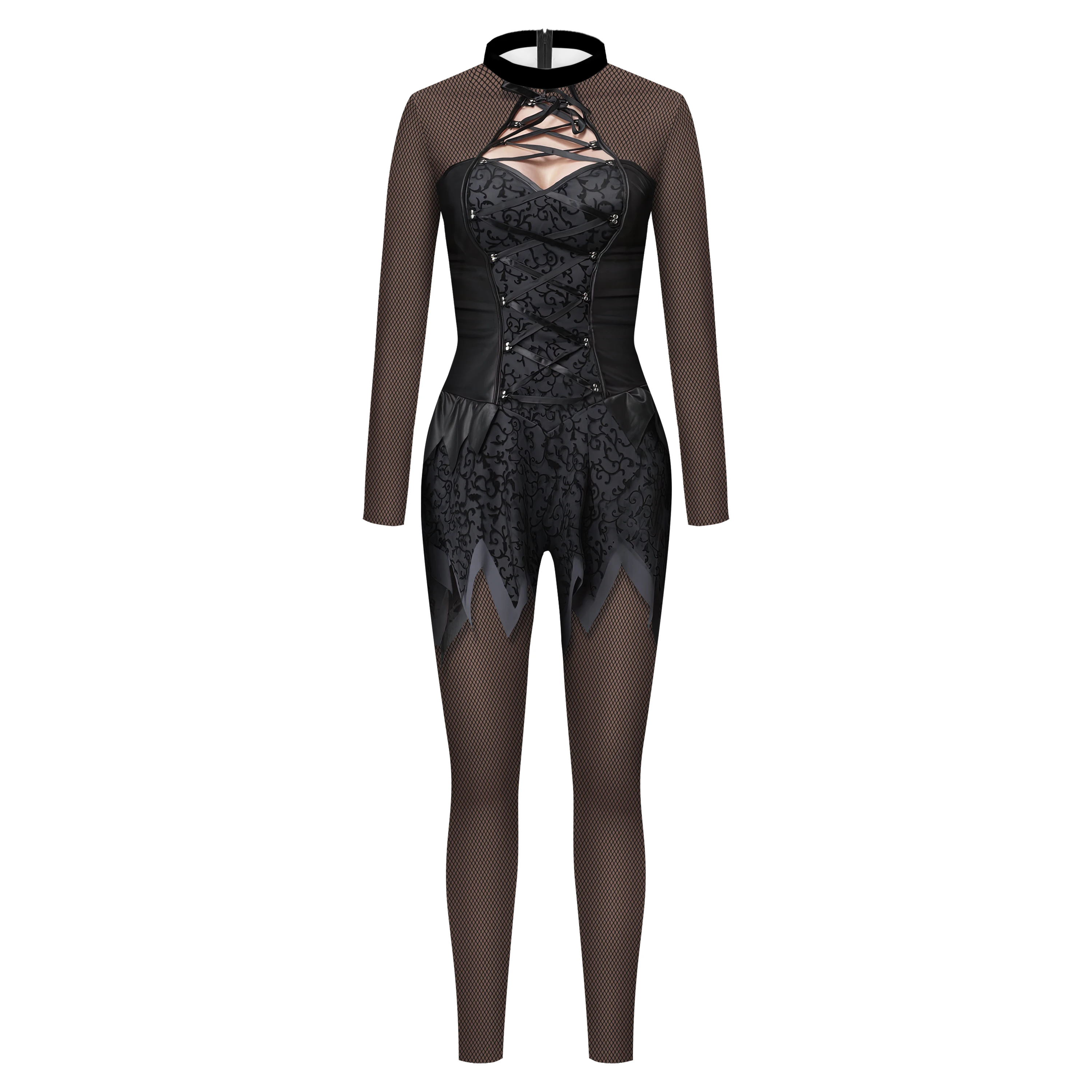 VIP FASHION-Costume de batterie gothique pour femme, costume de fête de carnaval, vêtements noirs sexy pour fille, tenue imprimée, combinaison de vacances trempée Zentai