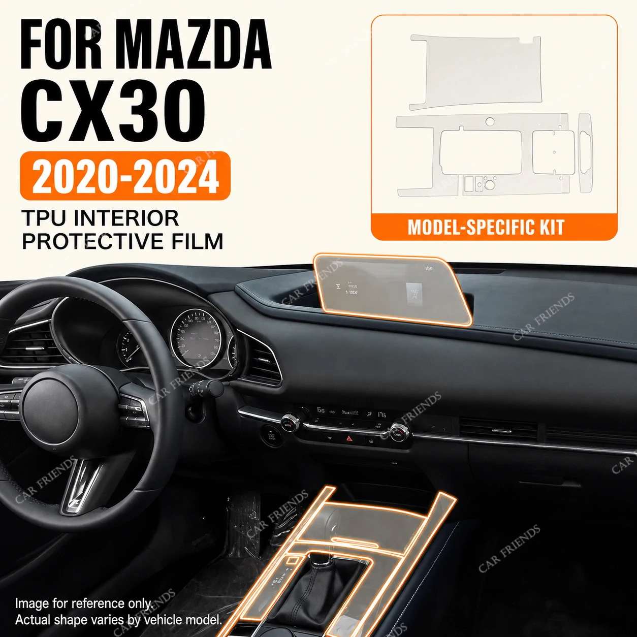 For Mazda CX30 2020-2024 Transparent TPU Interior Protective Film for Center Console Gear Panel Navigation Screen