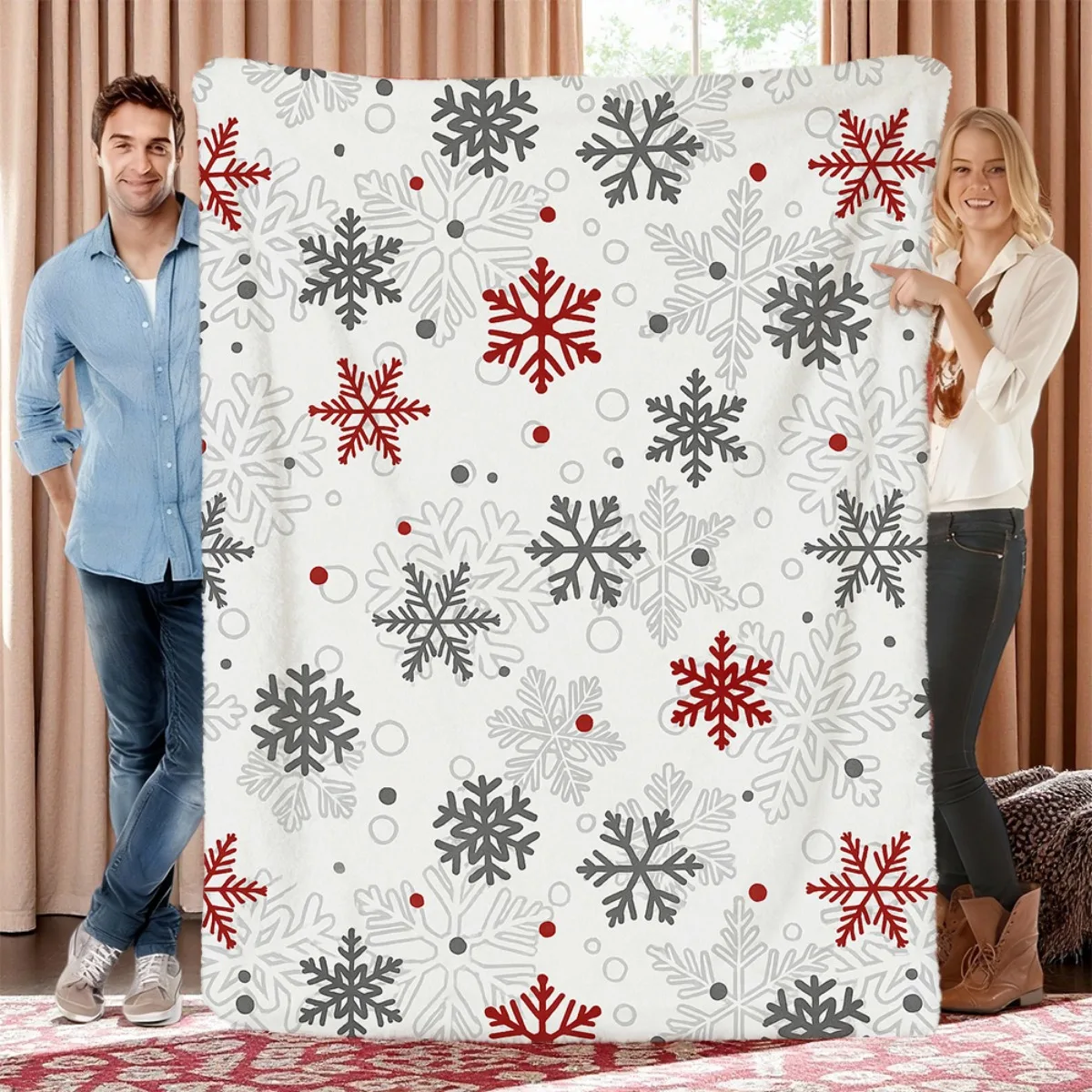 White Background Red Hat Snowman 3D Plush Christmas Soft Cozy Throw Blanket for Sofa Bed Joyful Touch