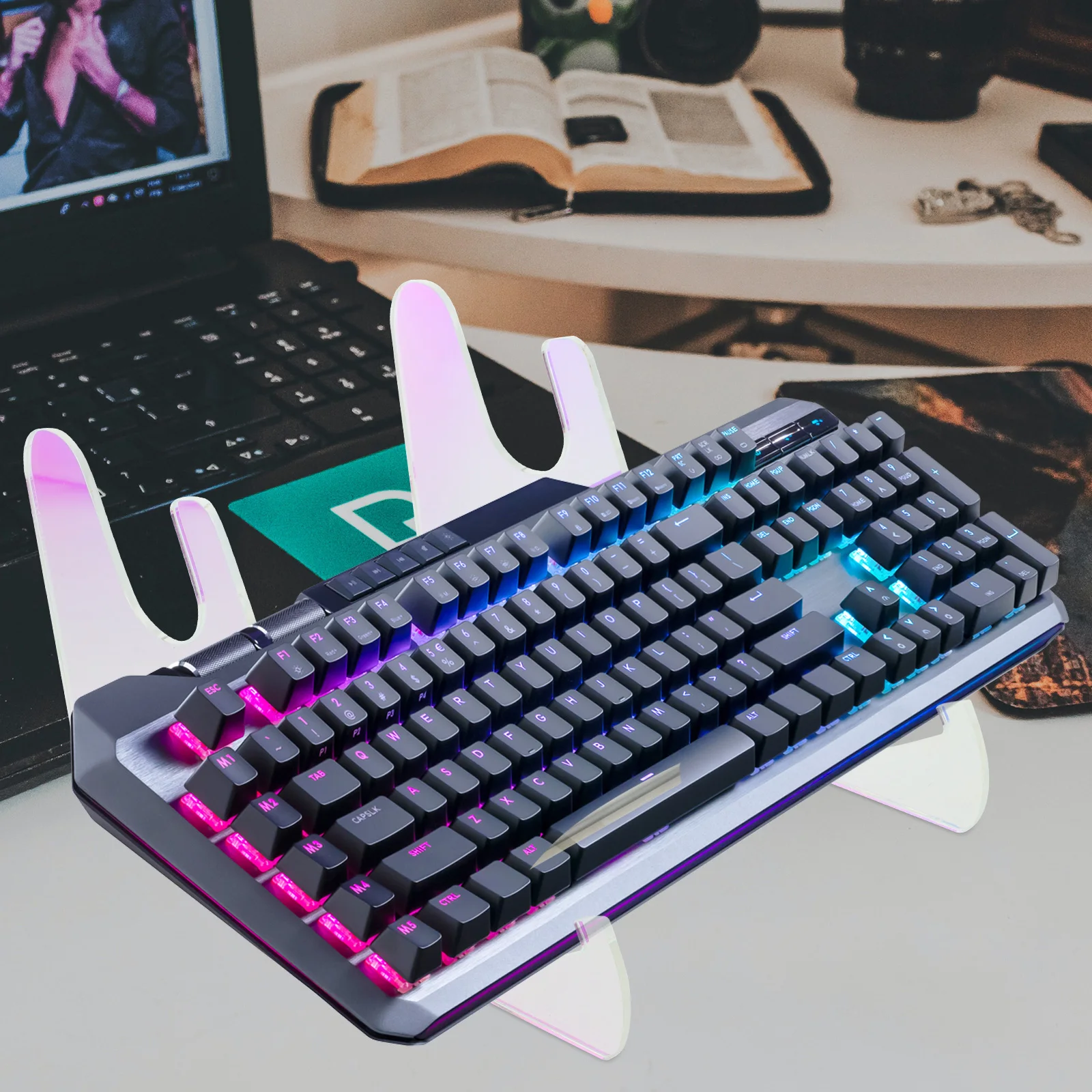 

Acrylic Keyboard Display Stand 3 Tier for Desk Decoration Keyboard Collection Organizer Transparent Iridescent Surface No Tools