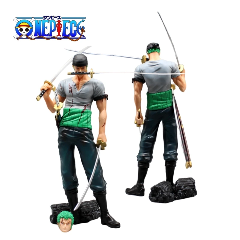 

Anime One Piece Figurine 30cm Three-knife Zoro Figure Bath Blood Roronoa Zoro Action Figures Double Headed Statue Pvc Model Toys