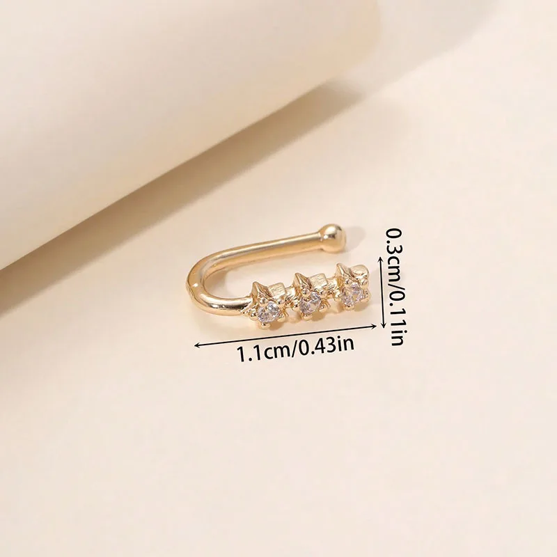 Elegant Non Pierced Nose Bone Hanging Ring, 3-Segment CZ Heart Nose Clip Jewelry Gift for Female Lover & Mom view 3
