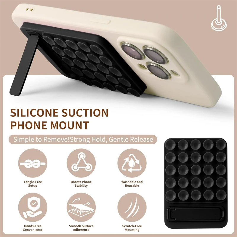 2 in 1 Hands Free Silicone Suction Cup Phone Holder Strong Adhesive Stand for IPhone 16 Pro Universal Grip Folding Mount Bracket