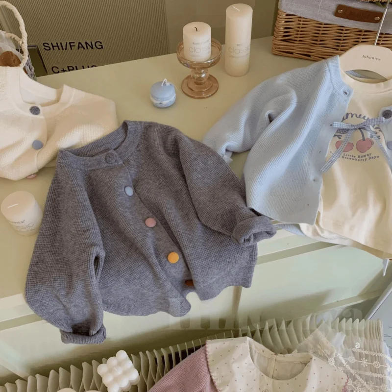 

Girls' Spring and Autumn New Knitted Sweater Fashionable Candy Color Versatile Sweater Jacket Children's Clothing