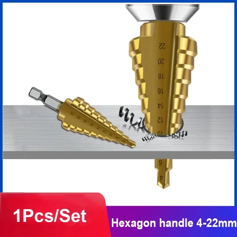 

4-22mm Hexagon Handle Step Drill HSS 4241 Titanium Coated Pagoda Drill Bit Wood Metal Hole Cutter Core Drilling Opener