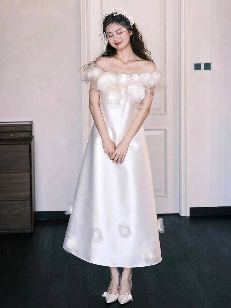 

Ele One-oulder Bridal Gown with Exit Veil Super Fairy T Wedding Dr for Engagement White Luxury Outfit for Women