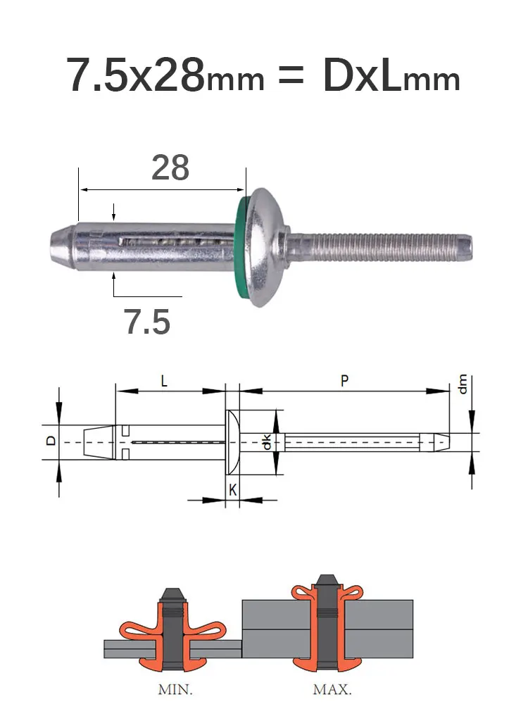 10/50pcs. structural folding blind rivet aluminium sealed waterproof rivet fold type 5.2mm 6.4mm 7.5mm