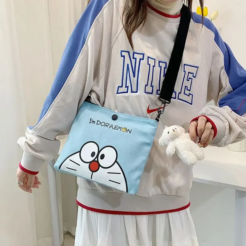 Anime Doraemon Desenhos Animados Impresso Canvas Pequeno Saco, Popular Pequeno Saco, Robô Bonito, Gato Ombro, Crossbody, Papelaria De Armazenamento, Presente